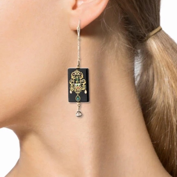 14K Diamond & Black Enamel Drop Earrings, Collector’s Piece. EARRI0706-ID - Picture 3 of 9